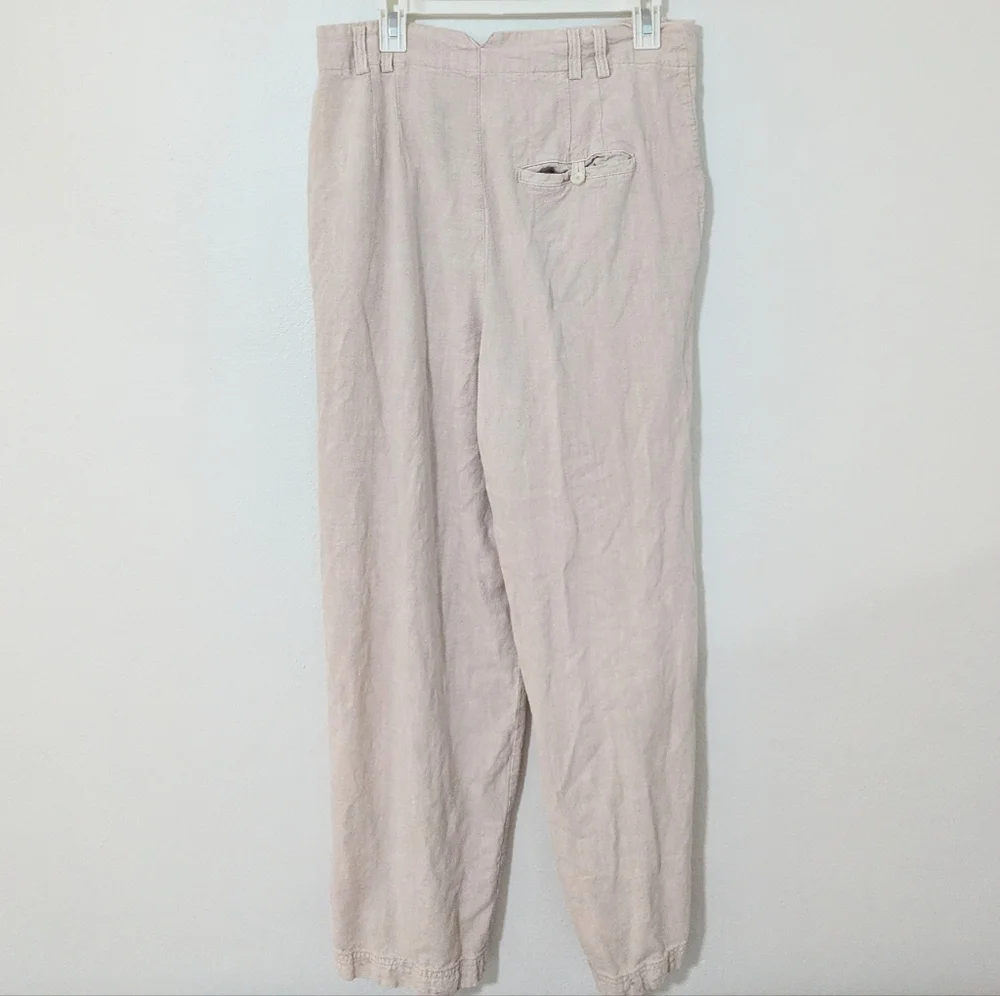 Free People Calla Pleated Trousers Pants Mid Rise Tapered Linen Blend Khaki 12 - Picture 5 of 12